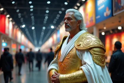Cosplayer déguisé en Saint Garling Figarland lors d'une convention manga One Piece
