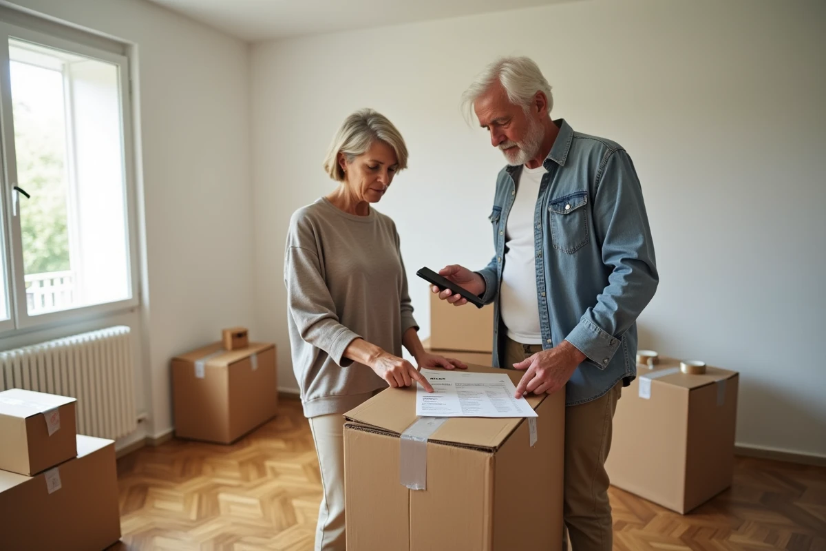 Couple consultant le site La Poste pour corriger une erreur de changement d'adresse lors d'un déménagement
