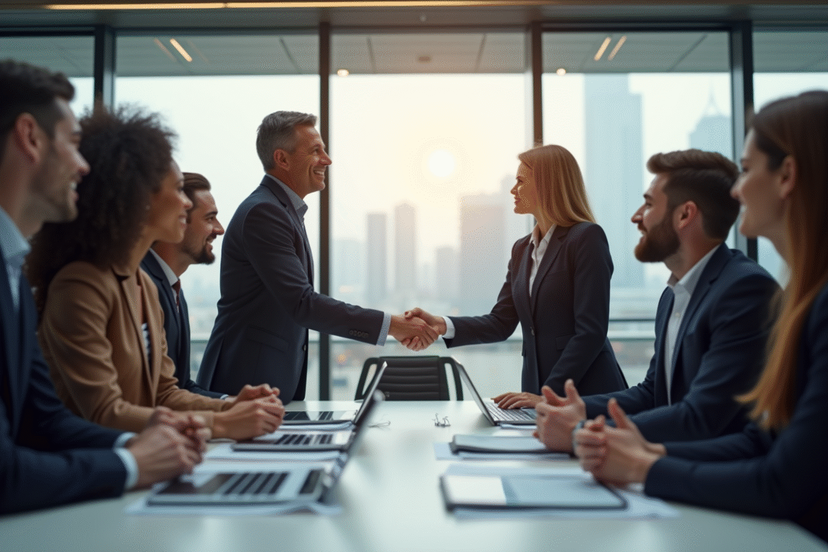 Groupe de professionnels en réunion dans un bureau moderne