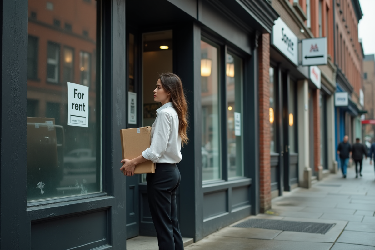 Jeune femme devant une boutique fermée en ville