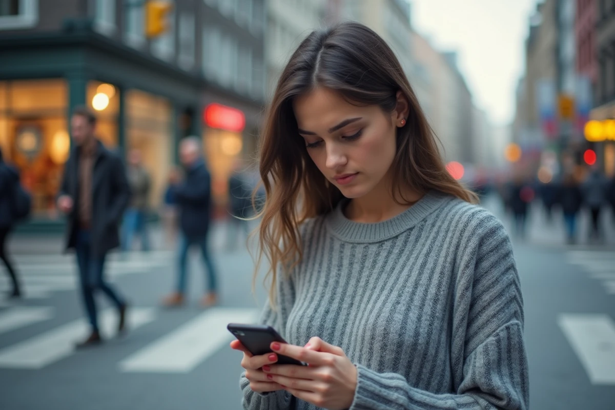 Jeune femme urbaine regardant son smartphone