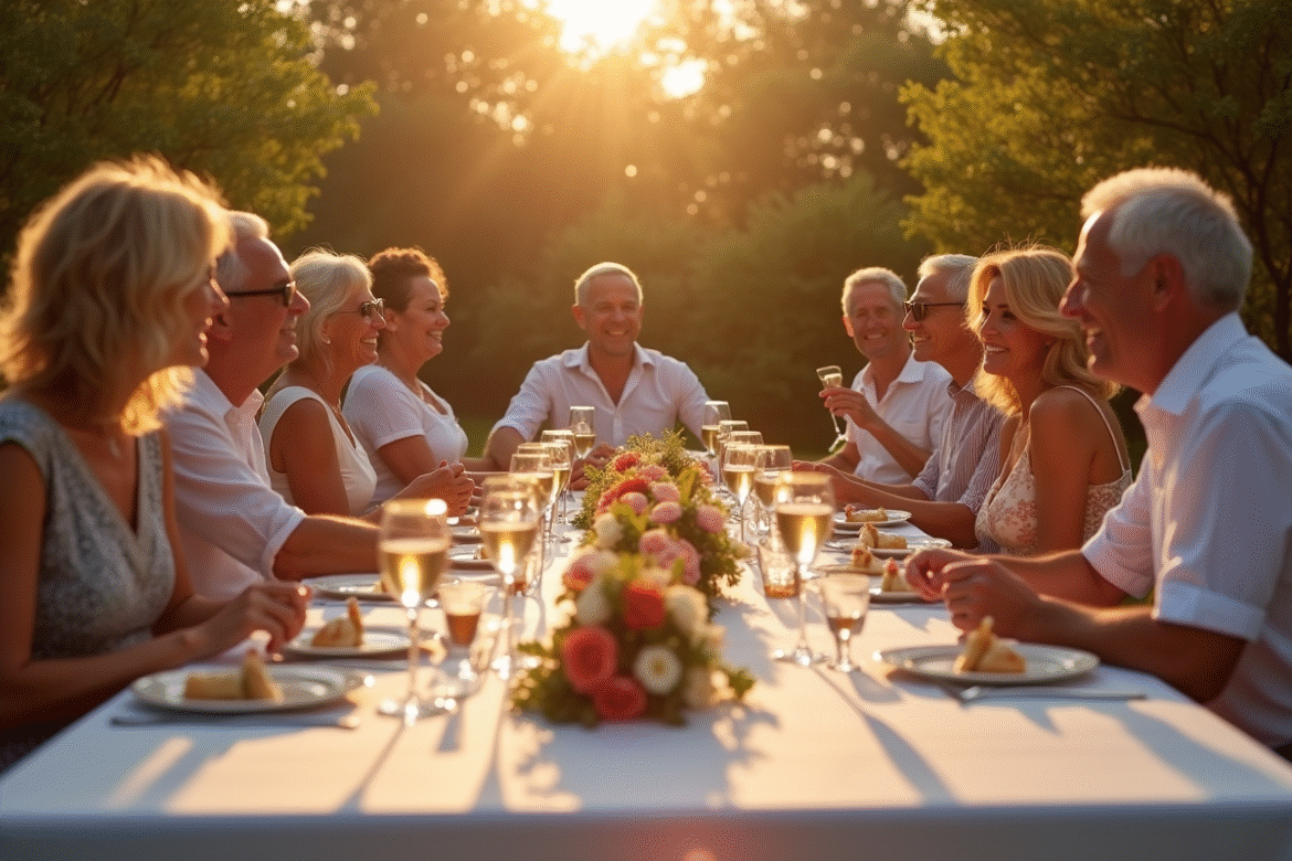 Fête extérieure élégante pour un 40e anniversaire de mariage