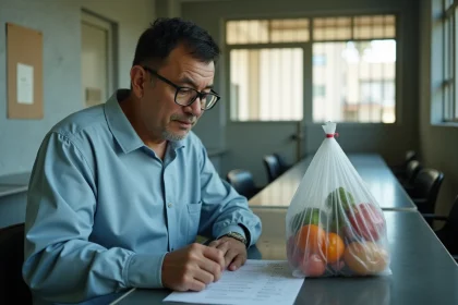 Homme d'âge moyen examinant une liste de courses