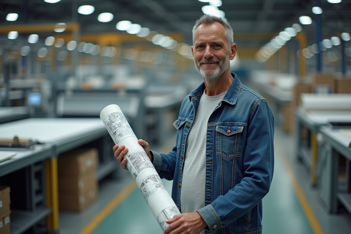 Homme discutant avec un collègue dans une usine textile