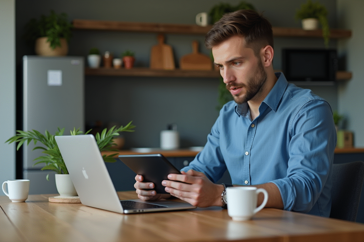 Homme étudiant football Euro 2025 sur son ordinateur portable