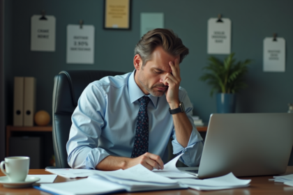 Homme d'affaires stressé au bureau décontracté