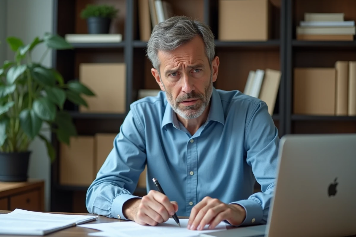 Homme d'âge moyen inquiet au bureau moderne