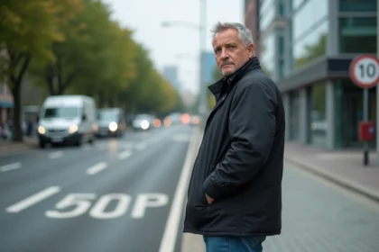 Homme d'âge moyen regardant la circulation urbaine