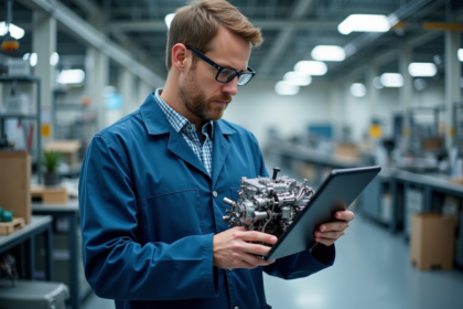Ingénieur automobile examinant un prototype de moteur