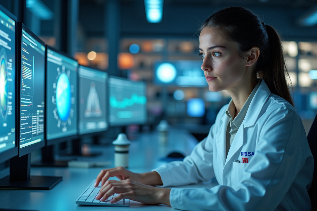 Jeune femme scientifique dans un laboratoire moderne