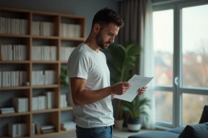 Jeune homme lisant une lettre dans un appartement moderne