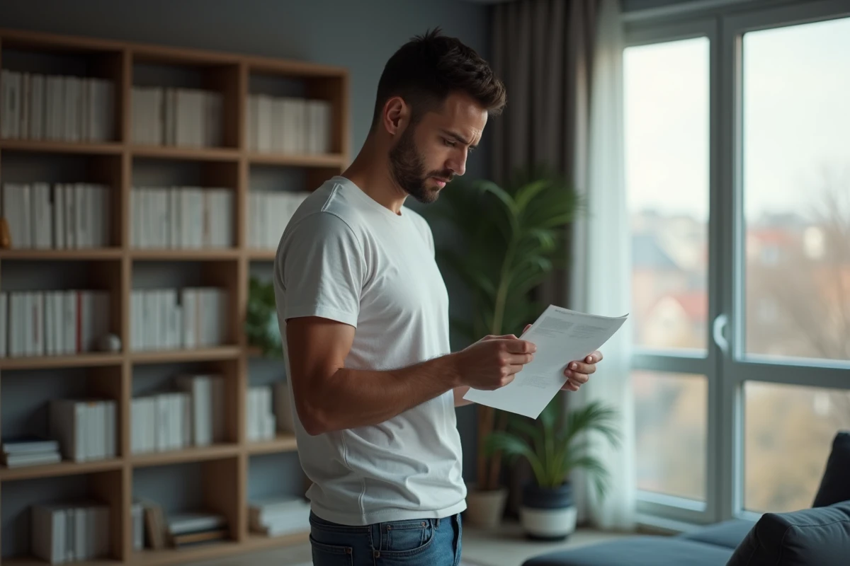 Jeune homme lisant une lettre dans un appartement moderne
