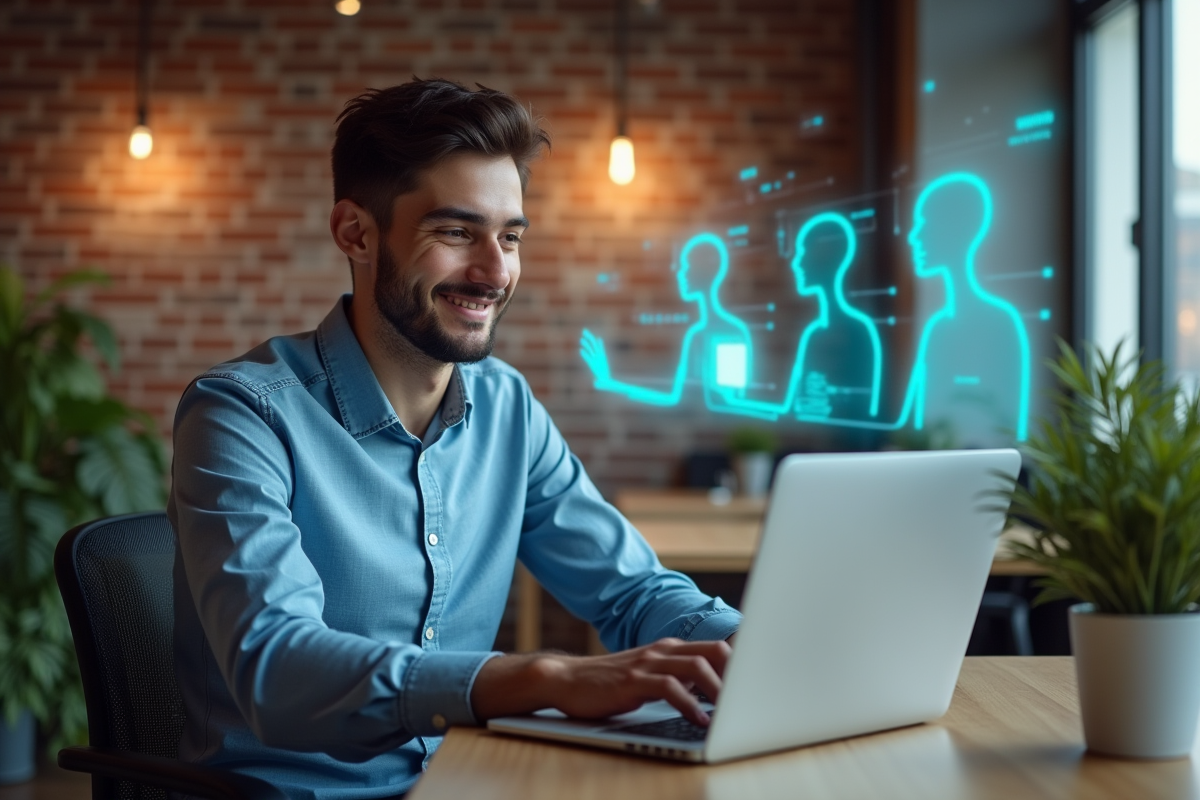 Jeune homme collaborant avec outils d