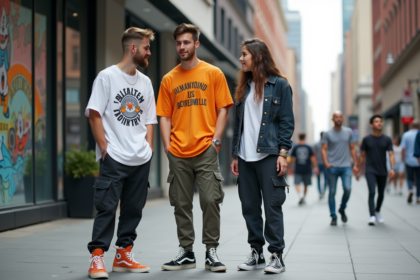 Trois jeunes adultes en streetwear dans la ville