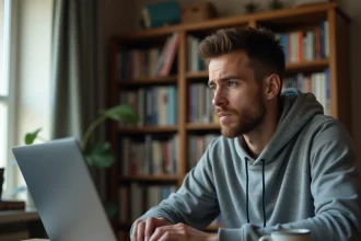 Homme cherchant la nouvelle adresse du site 1jour1film sur un navigateur web avec une erreur 404 affichée