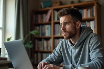 Homme cherchant la nouvelle adresse du site 1jour1film sur un navigateur web avec une erreur 404 affichée