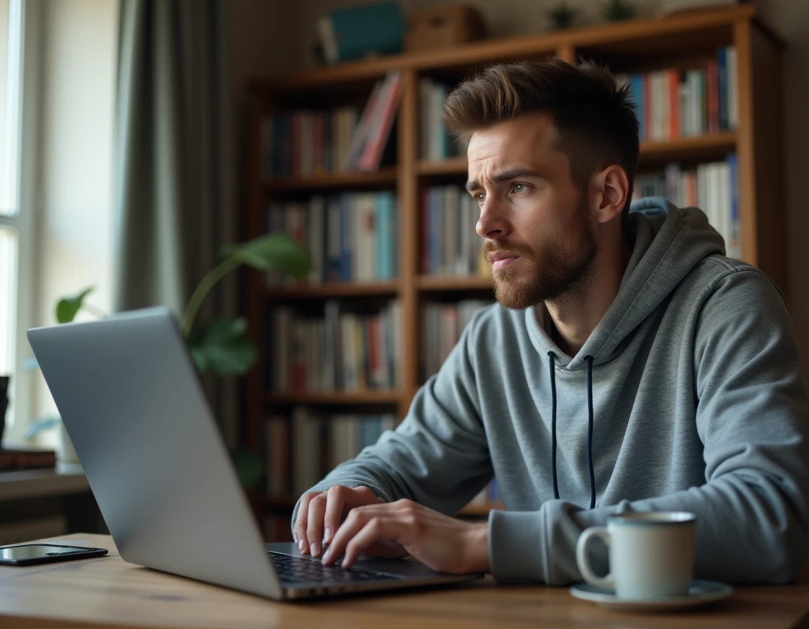 Homme cherchant la nouvelle adresse du site 1jour1film sur un navigateur web avec une erreur 404 affichée
