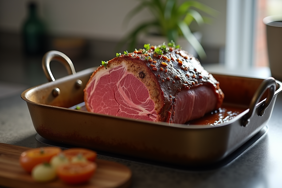 Rôti de boeuf trop cuit et sec sur plan de cuisson